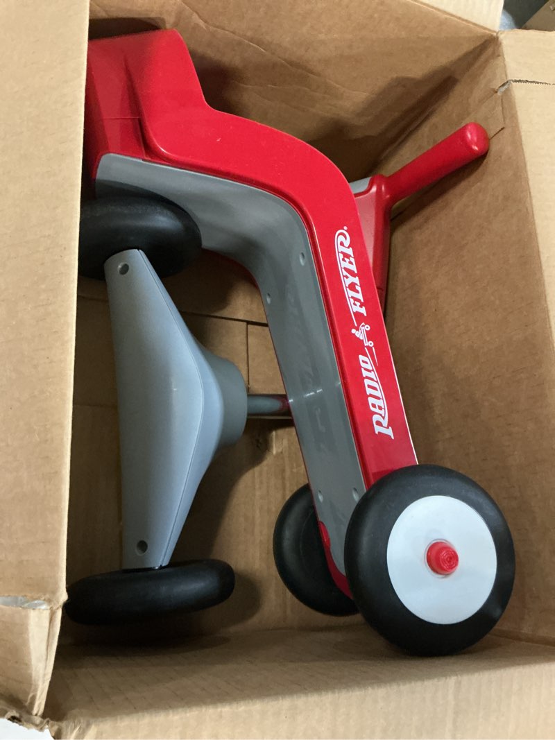 Condition photo showing As Is for radio flyer scoot 2 scooter, blue/red/pink, for kids ages 1-4, ride on toy or 4-wheel kids scooter, durable wheels and frame, converts easily with flip deck, toddler ride on toys (amazon exclusive) classic red