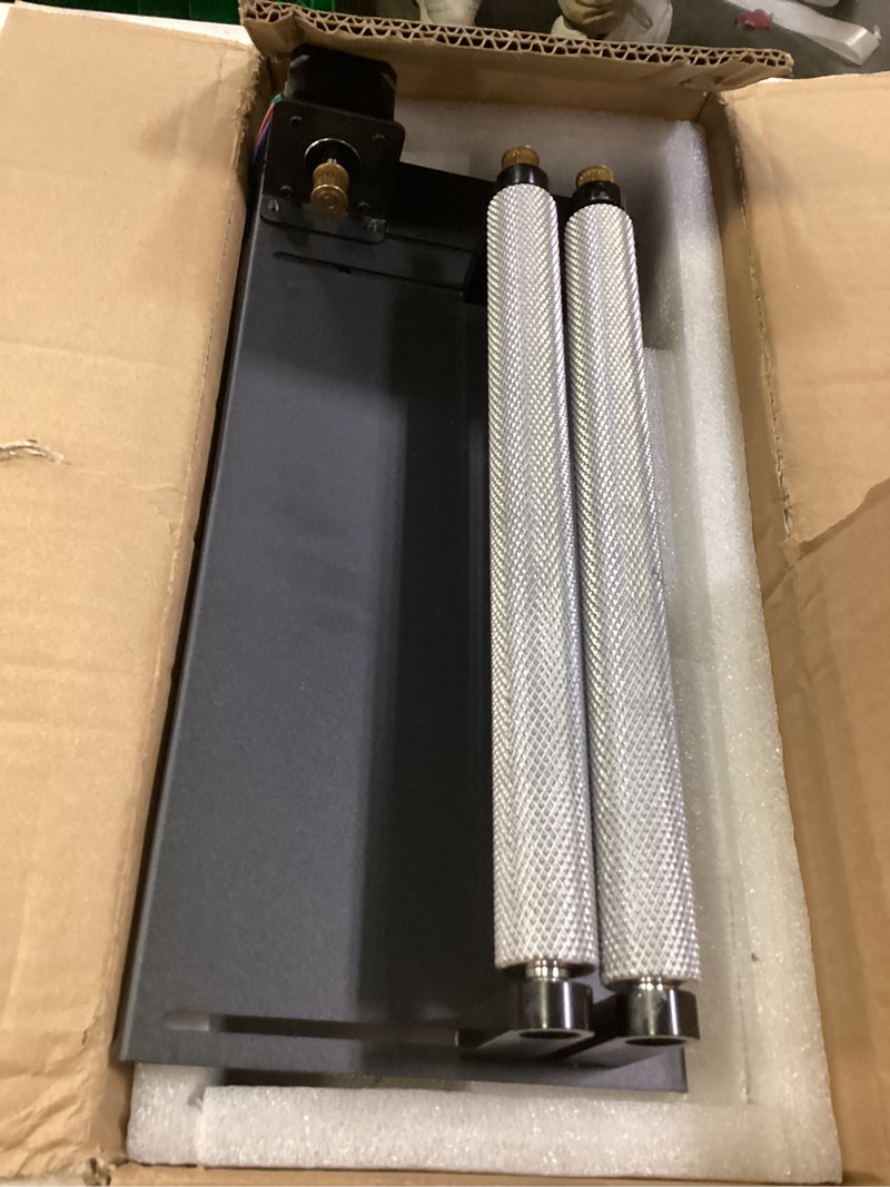Condition photo showing As Is for OMTech Rotary Axis Attachment for 40W co2 Laser Engraver, Barrel Rolling Cylinder Surface Rotation Platform for K40 Laser Engraver, 360 Degree Rotating Axis Rotary Attachment for 40W Laser Engraver