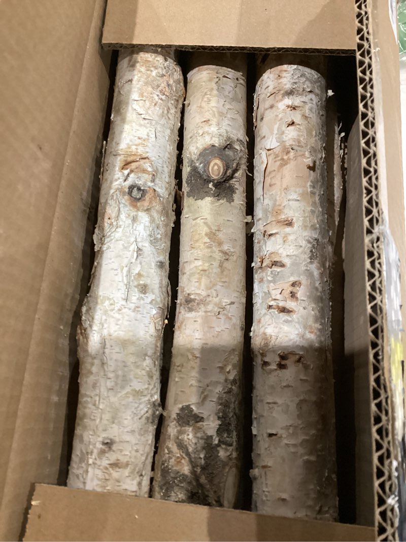 Condition photo showing As Is for 6 pack birch logs decorative natural birch log for decoration,crafts,diy,white birch logs for fireplace decor firewood(logs:1.4"-2.6" dia. x 16.5" length) 6pcs1.4"-2.6" dia