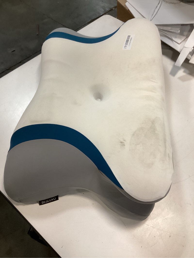 Condition photo showing As Is for Cervical Neck Pillow for Pain Relief - Ergonomic Side Sleeper for Sleeping, Cooling Memory Foam Pillows for Neck Support, Contour Orthopedic Bed Pillow for Back Stomach Sleepers White