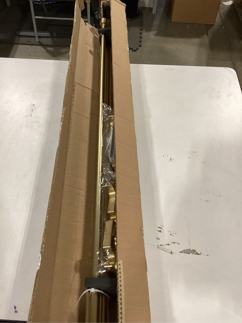 Condition photo showing Good Condition for double curtain rods 36-72 inches for windows, 1 inch diameter adjustable heavy duty drapery rod with aluminum alloy brackets and finials, modern stylish dual curtains rod, brushed gold brushed gold 36"-72"
