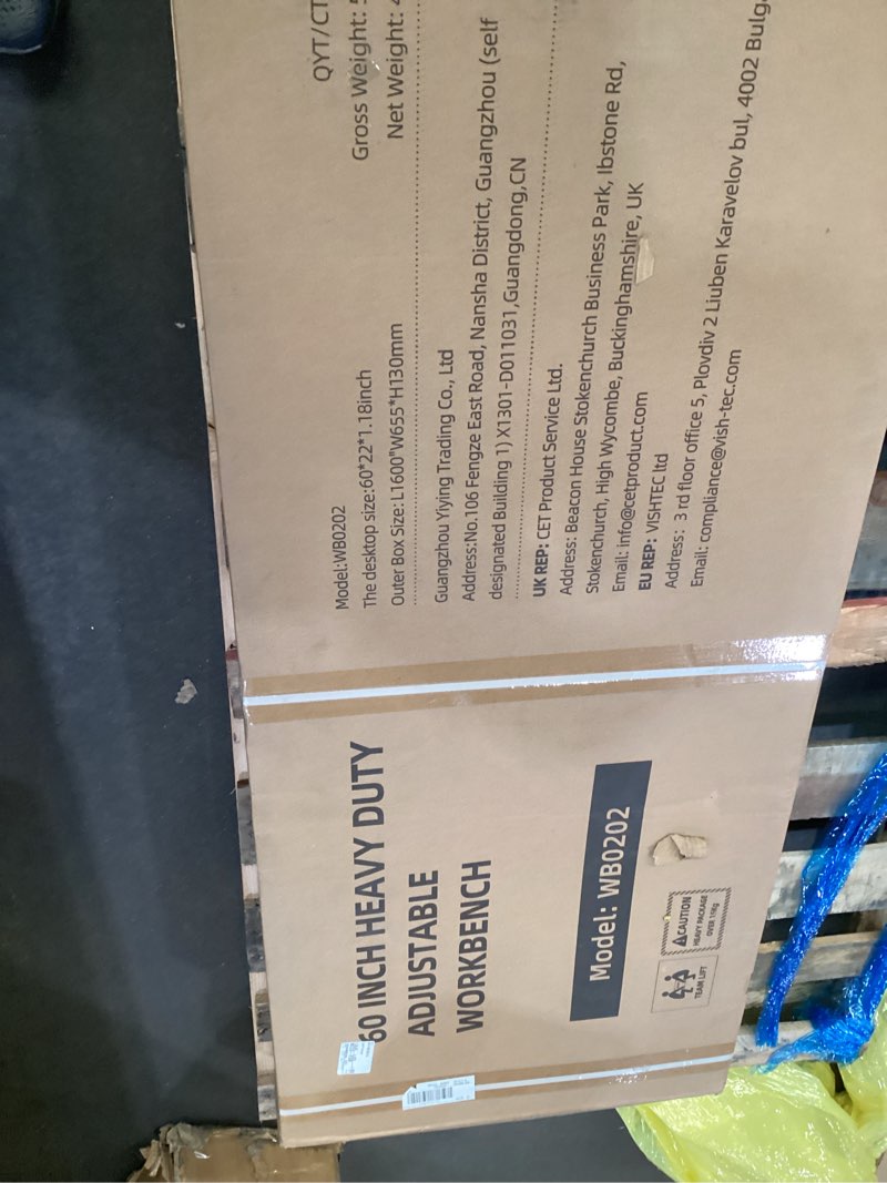 Condition photo showing New/Like New for Work Bench for Garage Adjustable Workbenches with Storage 60 Inch Garage Workbench with Under Table Shelf, Pegboard, Power Outlets for Woodworking, Home, Office, Workshop