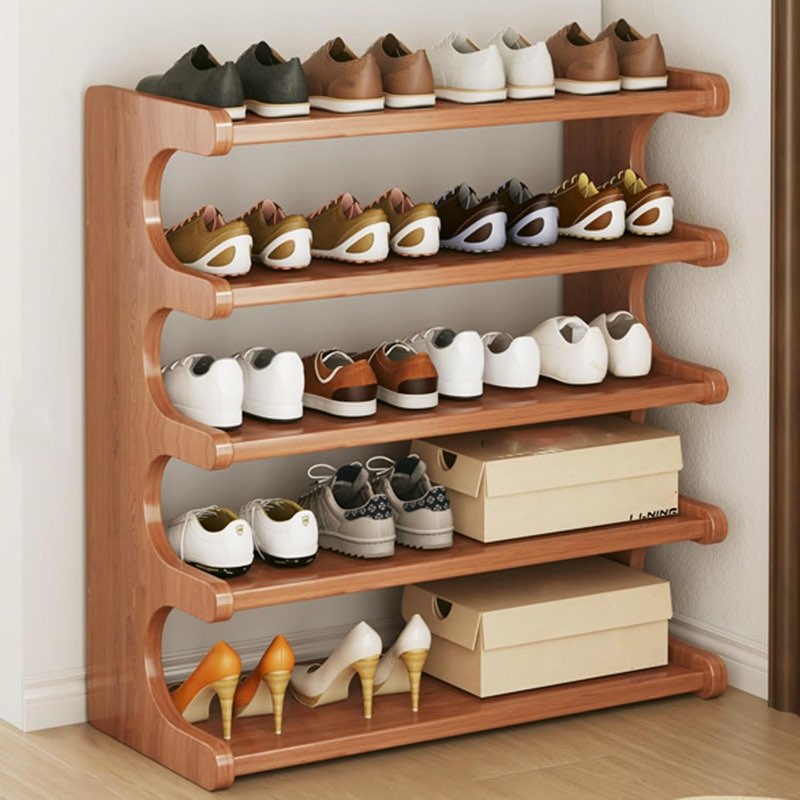 Brown Multi-Layer Freestanding Space-Saving Bamboo Shoe Rack - Organizer With Wood Grain Finish For Dorms & Entryways, Easy Assembly