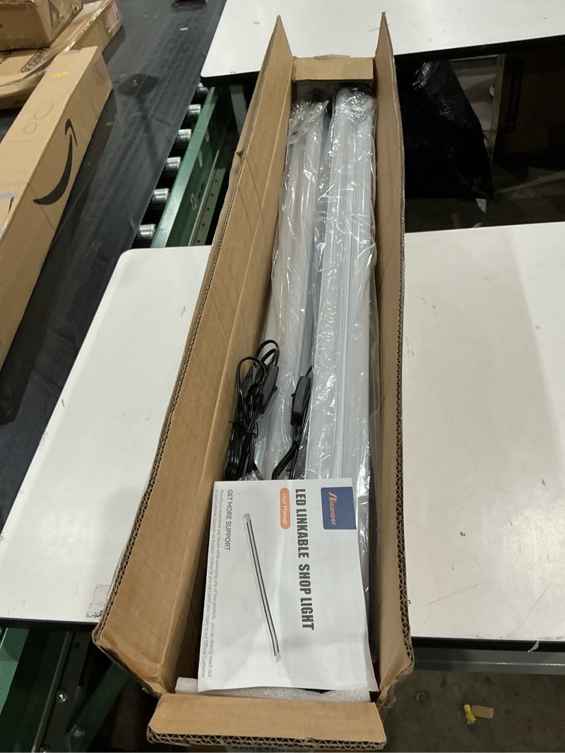 Condition photo showing As Is for bbounder 12 pack linkable led shop light with reflector, super bright 6500k cool daylight, 4400 lm, 4 ft, 48 inch integrated fixture for garage, 40w equivalent 250w, surface & suspension mount, black 6500k-black 12