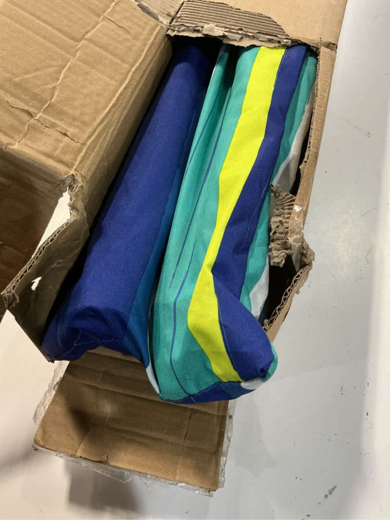 Condition photo showing As Is for AMMSUN 7ft Heavy Duty High Wind Beach Umbrella with sand anchor, Built-in Table Tray Vent Tilt Pole, UPF 50+ Windproof Portable Outdoor Umbrellas Carry Bag for Patio Garden Pool Backyard stripe Blue