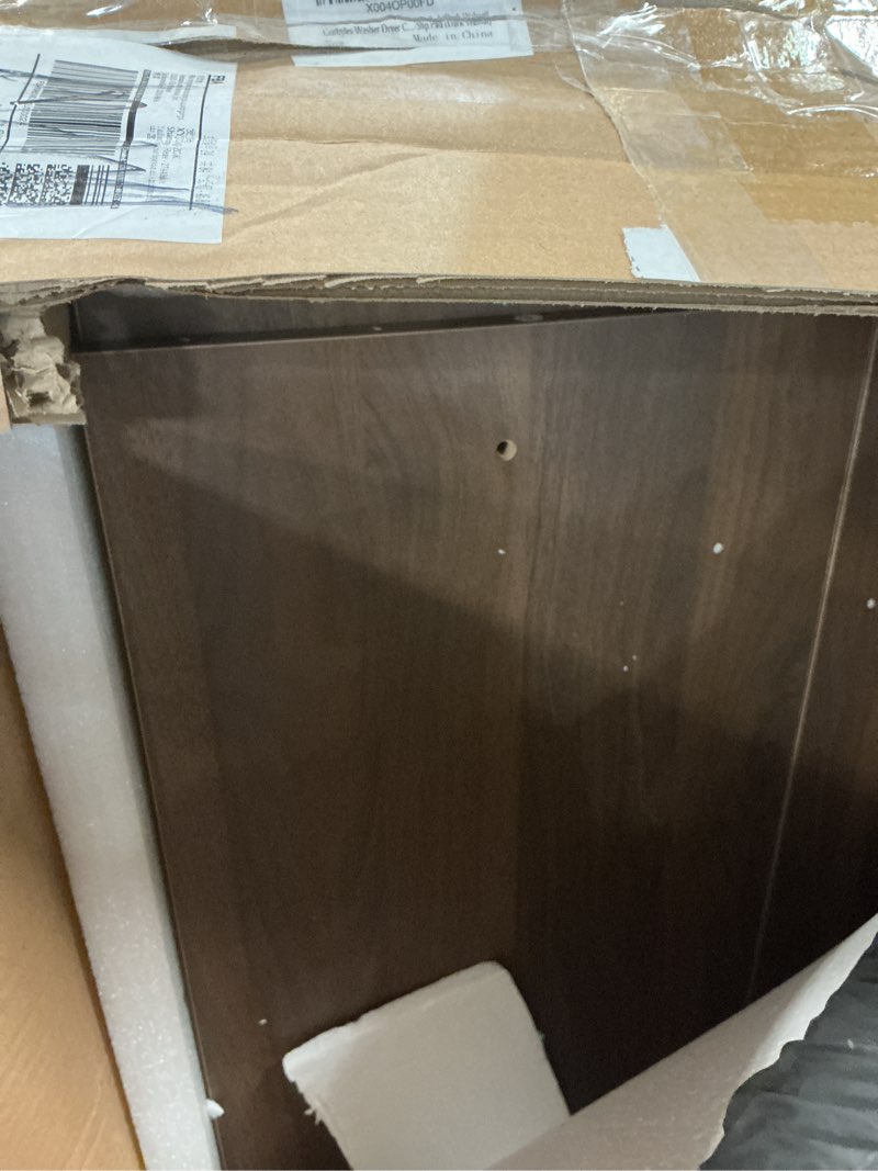 Condition photo showing Good Condition for 2-tier washer dryer countertop with 2.75" h edge rails, 54" w x 27.55" d laundry countertop for folding clothes, washer and dryer topper with non-slip pad (dark walnut) dark walnut standard-2 tier (54"wx27.55"dx12"h)