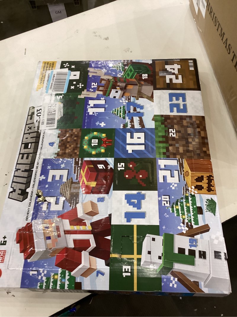Condition photo showing As Is for Mattel Minecraft Advent Calendar with 3 Action Figures, 17 Accessories & 4 Stickers, 24 Daily Surprises Include 3.25-inch Santa & More