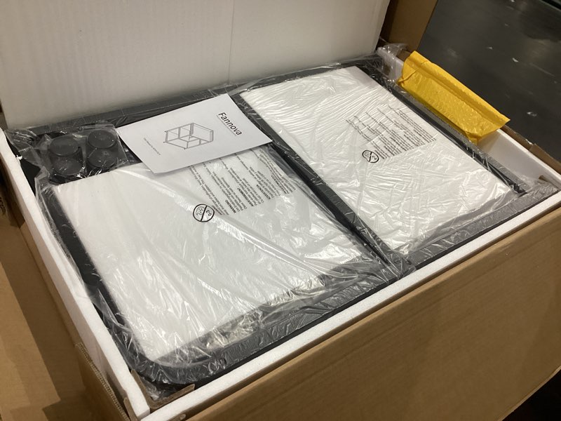 Condition photo showing New/Like New for 22 x 18 inch large printer stand, mobile printer table with wheels for home office storage and organization, pc tower stand, host computer cart, shelf for desktop cpu shredder - rustic brown rustic brown 23.6"w x 18.9"d x 32"h