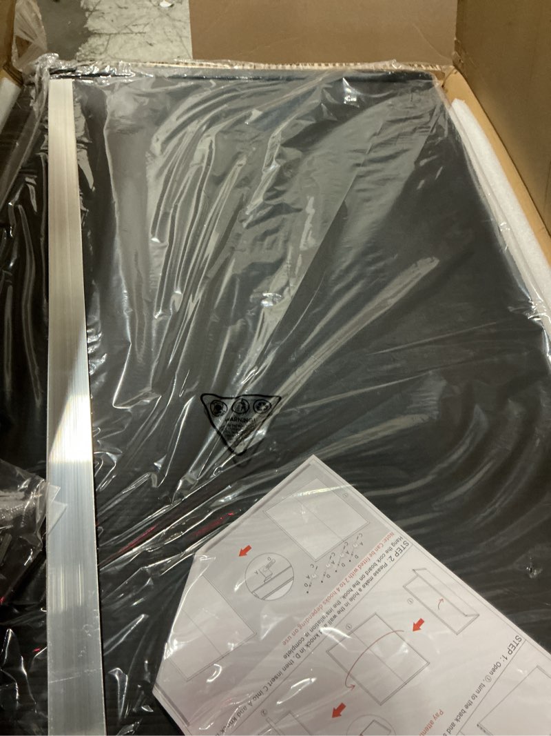 Condition photo showing Good Condition for cork board bulletin board 36 x 48, black wood framed 4x3 corkboard, foldable office board for wall decor, large wall mounted notice pin board with 36 push pins for school, home & office 48" x36"