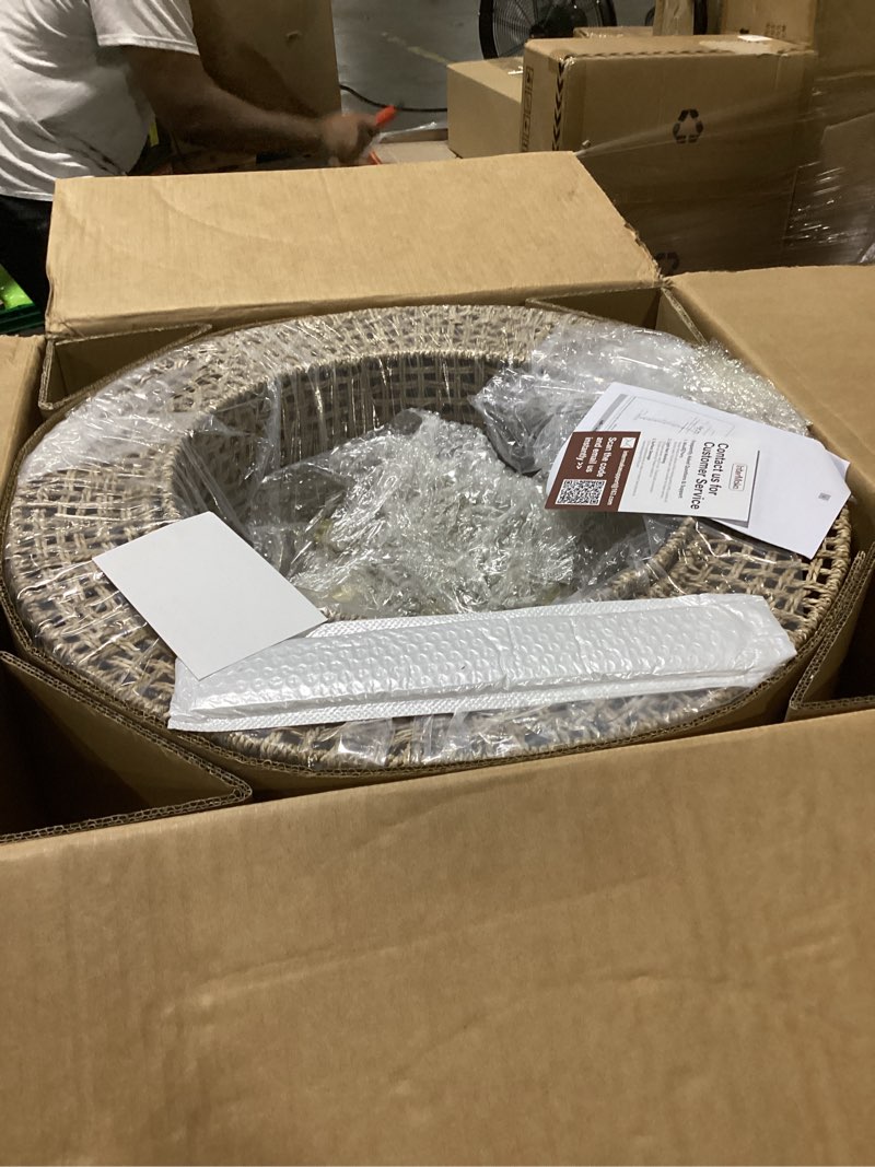 Condition photo showing Good Condition for 24” rattan chandelier for dining room, large boho 6-light rustic chandeliers light fixture with wicker shade, hand woven farmhouse pendant lighting for kitchen bedroom, living room, foyer linen 24" 6-light