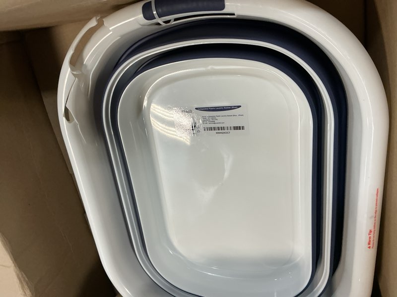 Condition photo showing As Is for ooambb 43l(11.5gallon) collapsible laundry baskets plastic, pop up laundry hamper/storage container, foldable laundry basket with large capacity,sturdy,space saver (blue, 2 packs)