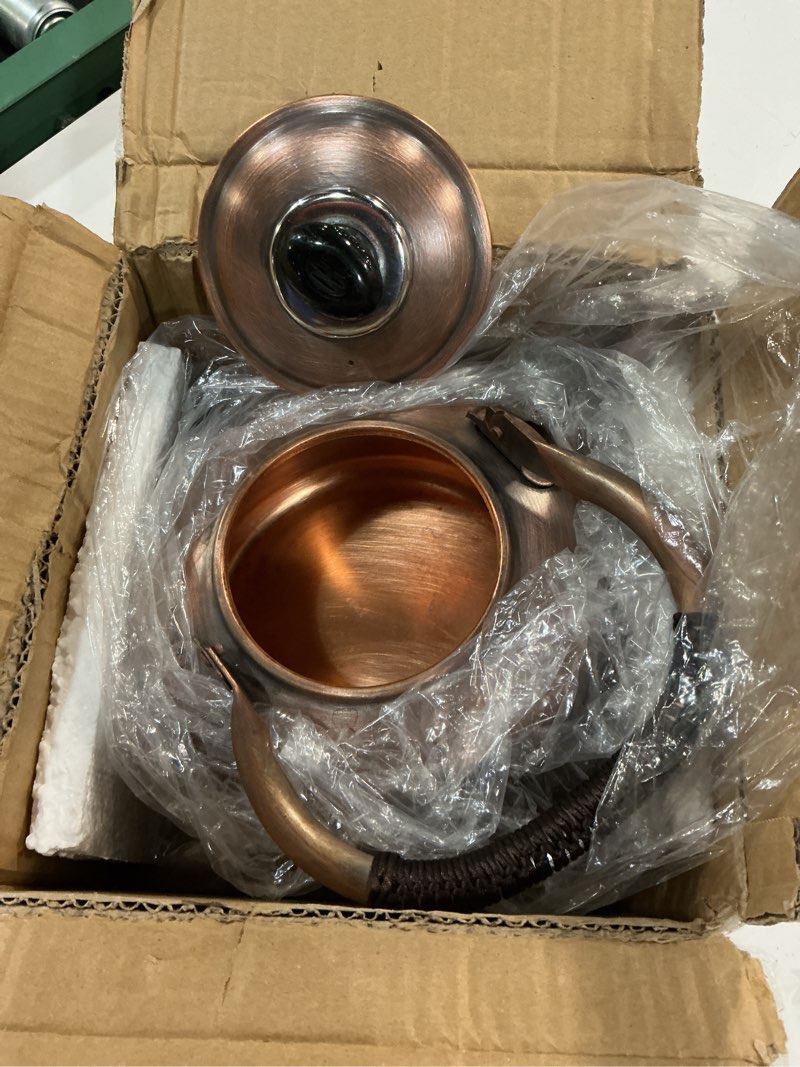 Condition photo showing New/Like New for copper whistling tea kettle, large capacity with cool-touch rope handle,thicker solid copper pot for induction, gas, electric stovetops, fast boiling vintage tea maker (bronze, 3.2 qt) | with cool-touch rope handle,thicker copper pot for induction, gas, electric stovetops, fast boiling vintage tea maker?bronze