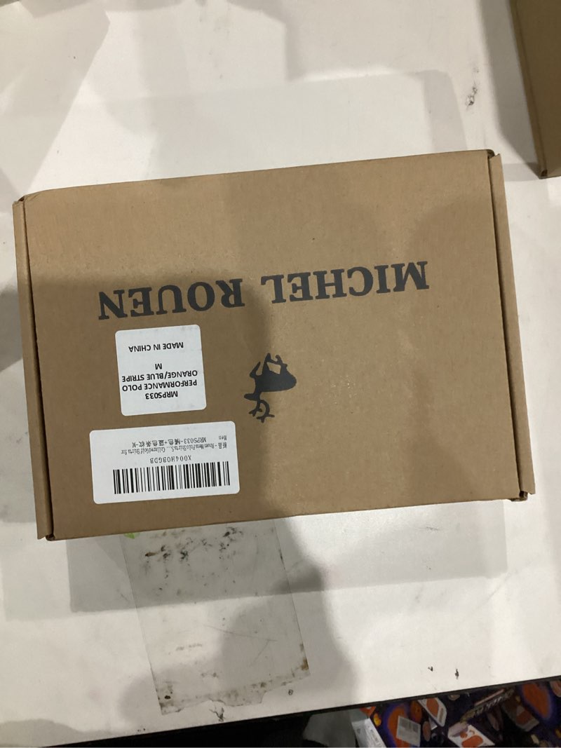 Condition photo showing New/Like New for Rouen Men's Polo Shirts Short Sleeve Dry Fit Performance Wicking Moisture Causal Striped Collared Golf Shirts for Men Medium Lilac/Light Blue Stripe