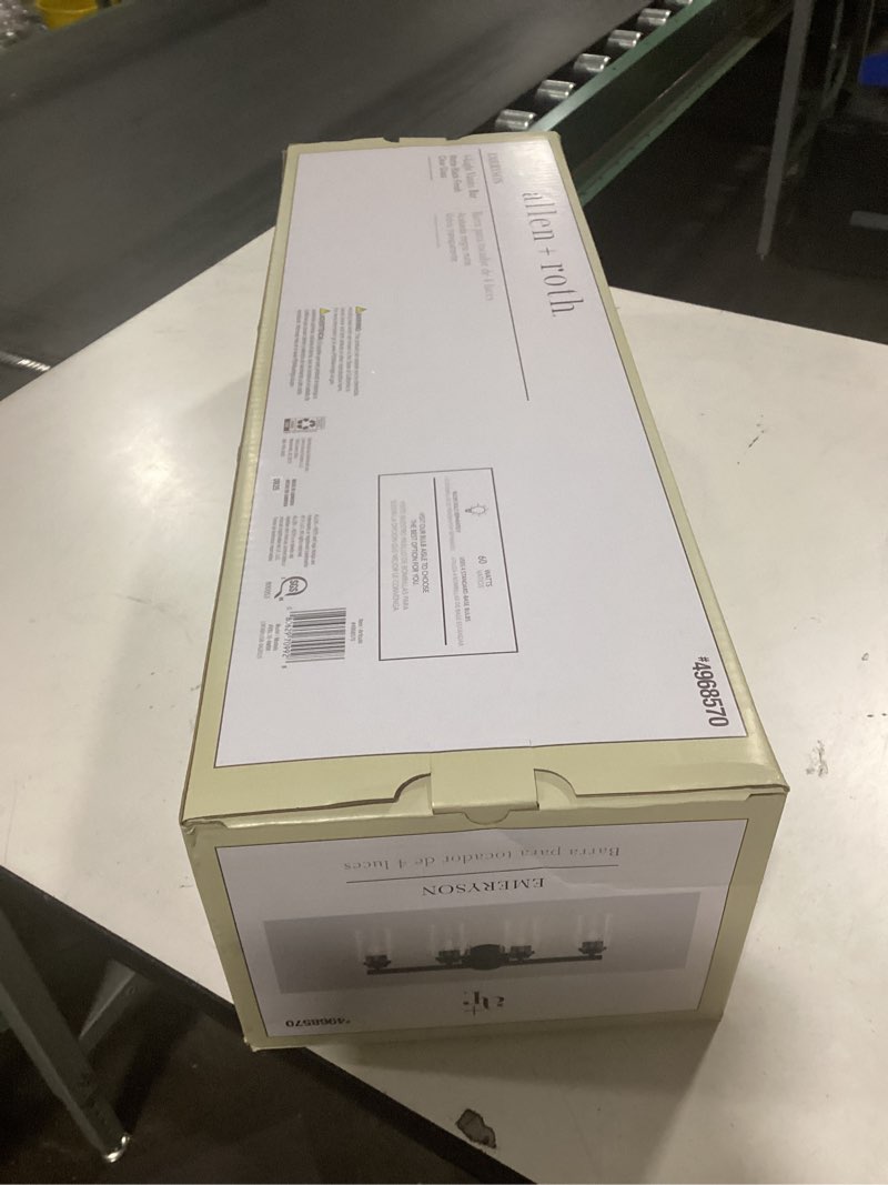 Condition photo showing Good Condition for allen + roth Emeryson 24.5-in 4 Light Matte Black Transitional Bathroom Vanity light