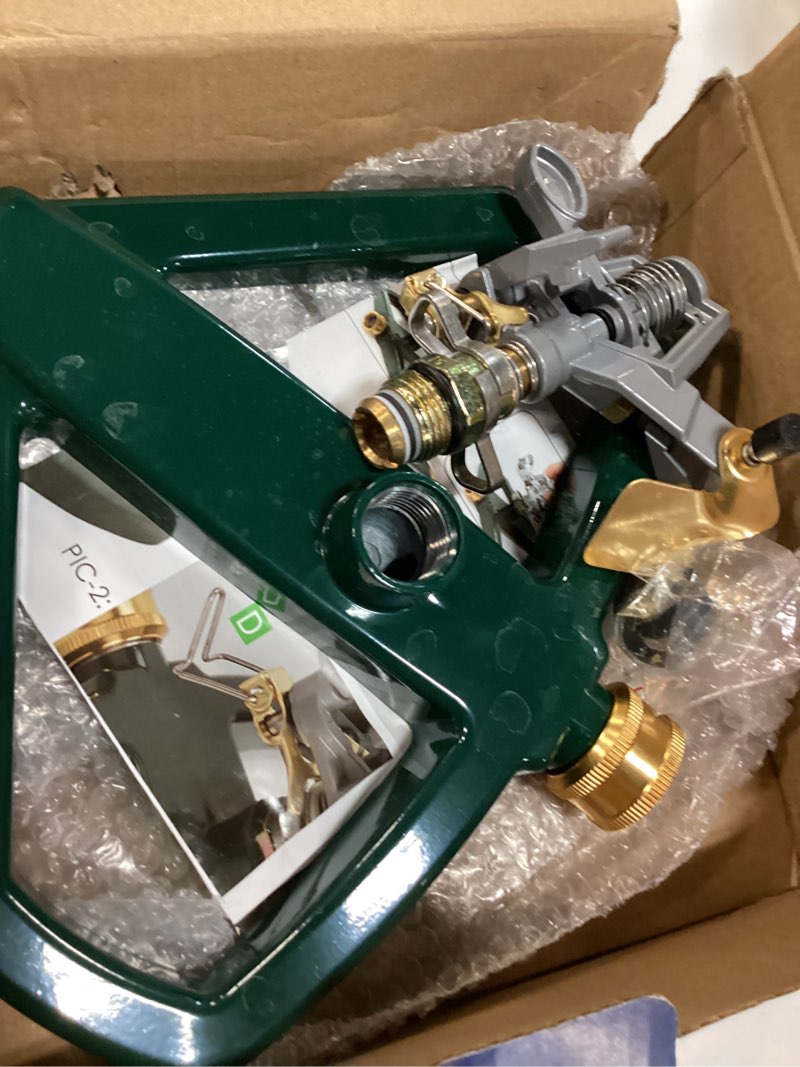 Condition photo showing New/Like New for wemade heavy duty metal pulsating sprinklers for yard - 360 degree roating automatic water sprinkler for lawn with metal base, impact sprinklers for large area covers up to 85‘ diameter