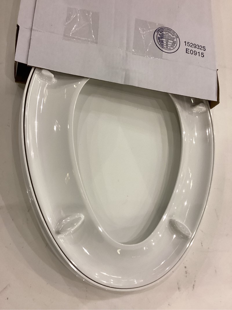 Condition photo showing New/Like New for KOHLER K-26801-0 Impro ReadyLatch Quiet Close Elongated Toilet Seat, White, Grip-Tight Bumpers, Slam Prevention White Elongated