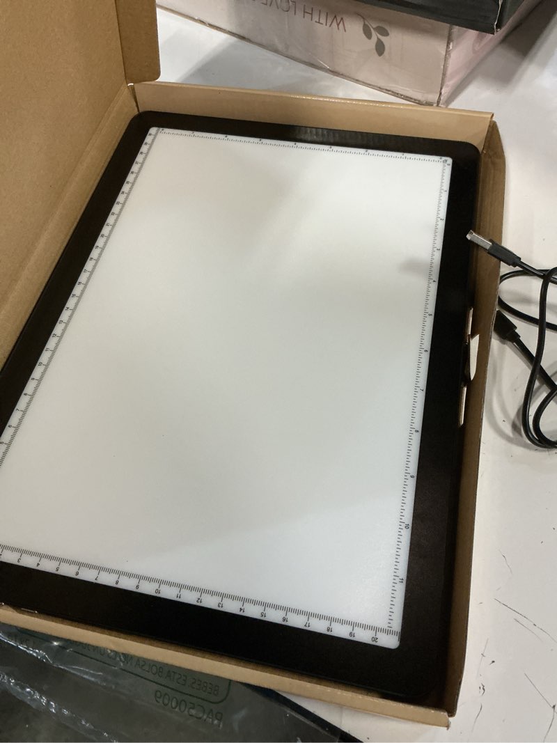 Condition photo showing As Is for Rechargeable A4 Light Board for Diamond Painting, 9000 Lux Tracing Light Box with Side Physical Buttons, 3 Colors and 6 Levels of Brightness, LED Light Pad for Diamond Art, Drawing, Weeding Vinyl Black A4 without Bag