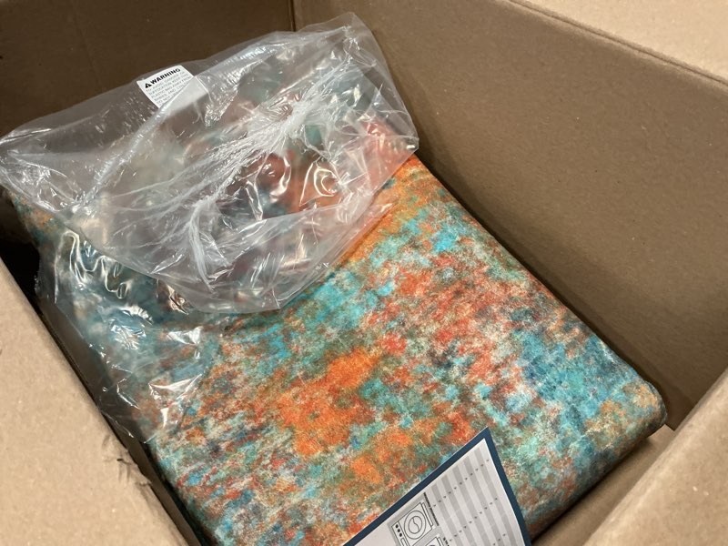 Condition photo showing As Is for Washable Area Rugs 5'x7' Non-Slip Modern Abstract Soft for Living Room Entryway Bedroom Nursery, Print Pattern, Teal Blue Green Orange Rust Red Colorful Teal Blue/Green/Orange 5' x 7' (Rectangular)