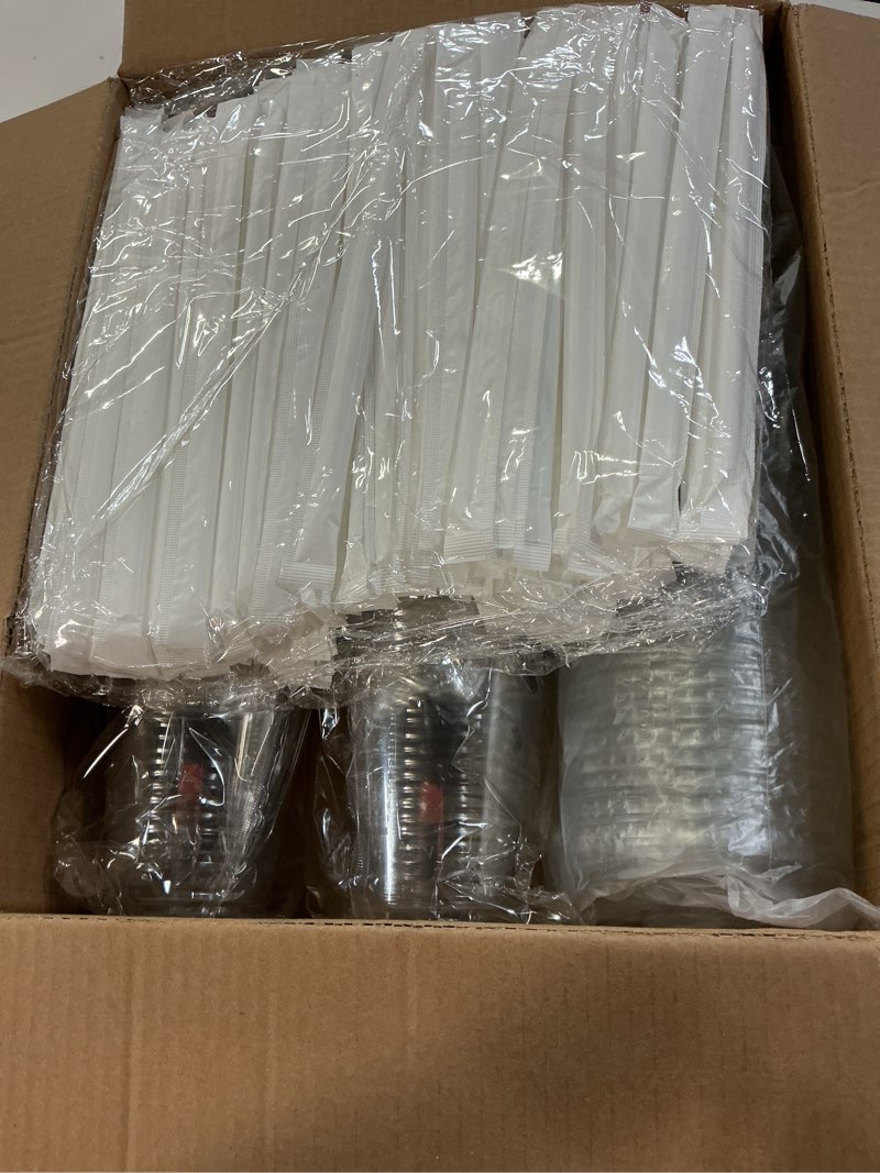 Condition photo showing New/Like New for dealusy 100 pack - 16 oz clear plastic cups with lids and straws, sturdy & food safe iced coffee cups with lids, disposable plastic smoothie cups for cold drinks 16 oz 100.0