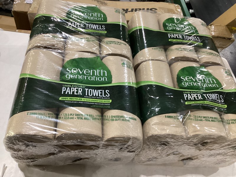 Condition photo showing New/Like New for *similar to stock* seventh generation unbleached paper towels, 100% recycled paper, 6 count, pack of 4 brown 6 count (pack of 4)