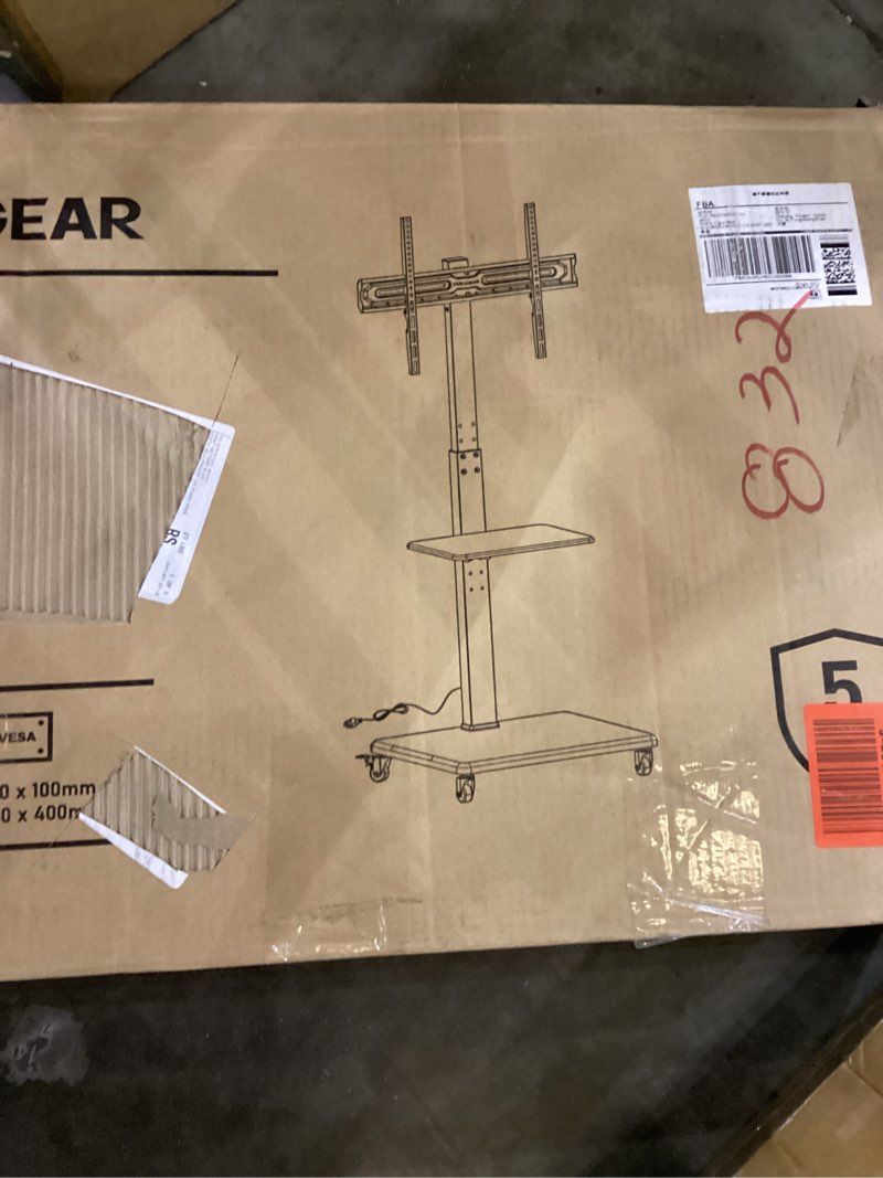 perlegear mobile tv stand with power outlet, tilt & swivel rolling tv stand for 32-75 inches tvs up to 110 lbs, height adjustable rolling tv cart with wheels, max vesa 600x400mm, pgtvmc17