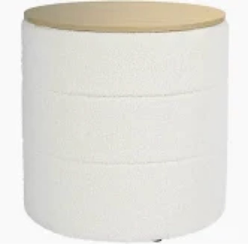 HomePop Channel Storage Ottoman with Wood Top - Cream Boucle