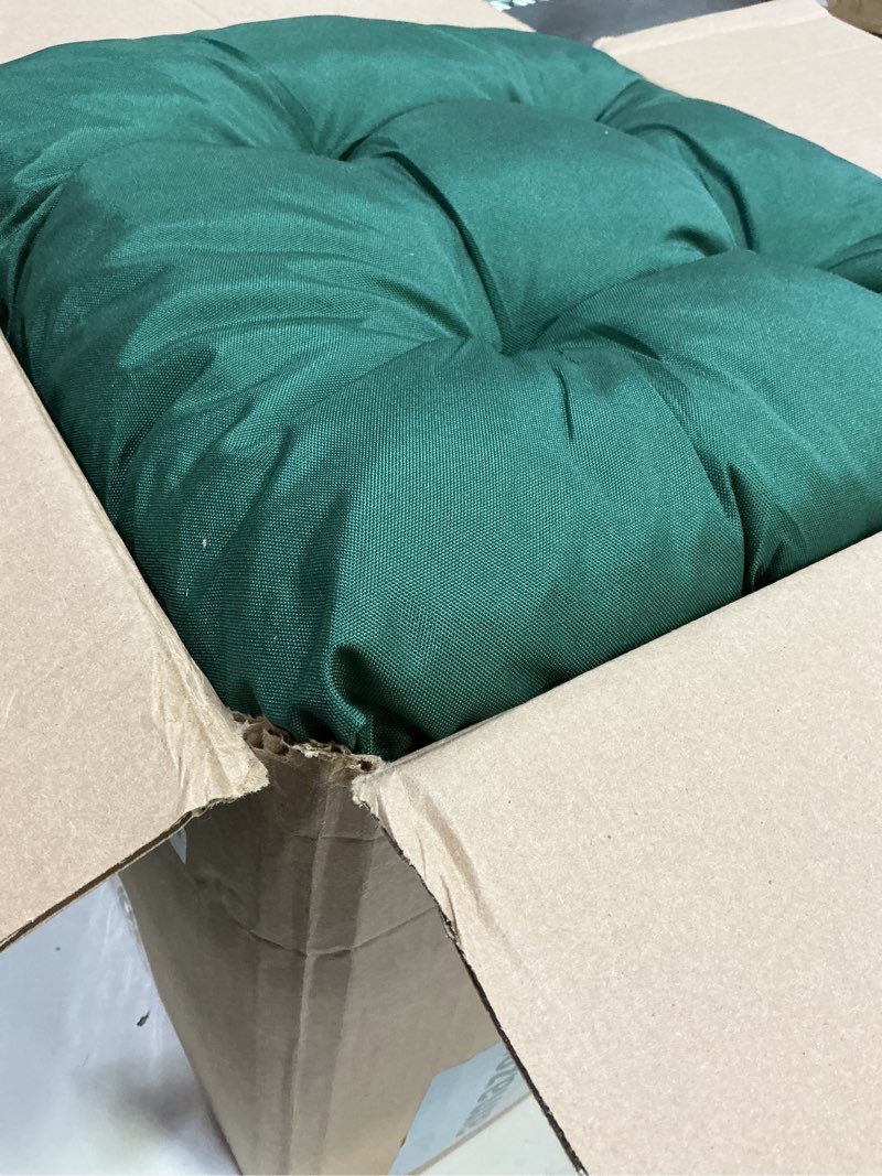 Condition photo showing Good Condition for wicker chair cushions of 3 pieces, waterproof cushions for patio furniture, tufted wicker outdoor furniture cushions, 1 patio loveseat cushion and 2 u-shaped cushions, 44"x19"x5", dark green