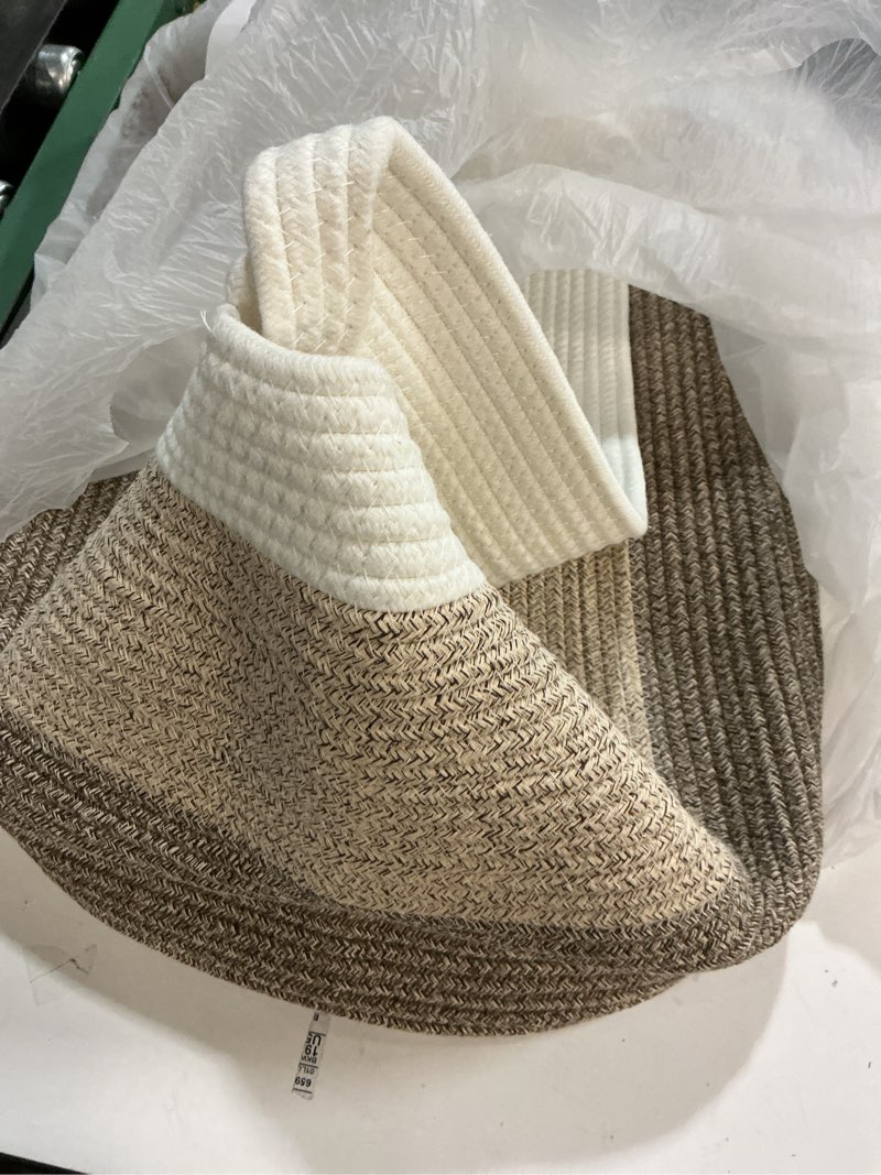 Condition photo showing Good Condition for Extra Large Blanket Basket Living Room, Rectangle Storage Basket, Large Woven Baskets for Storage, Cotton Rope Basket for Toys, Clothes, Gradient Brown - 25”x16”x16” (105L) Gradient Brown 25”x16”x16”