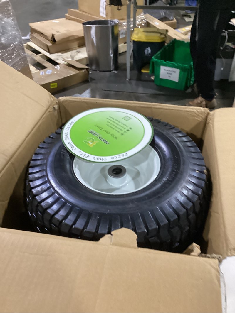 Condition photo showing As Is for parts camp 15x6.00-6nhs lawn mower tires and wheels with 3/4" bushing and 3" centered hub, rubber pneumatic tire for husqvarna craftsman riding mowers (2 packs)