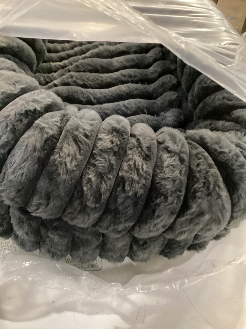 Condition photo showing Good Condition for Dog Bed Medium Sized Dog - Luxury Striped Faux Fur Waterproof Pet Couch with Removable Washable Cover, Orthopedic Pet Bed with Bolster Sides for Sleeping, Dark Grey Dark Grey Striped M(30*24*7)