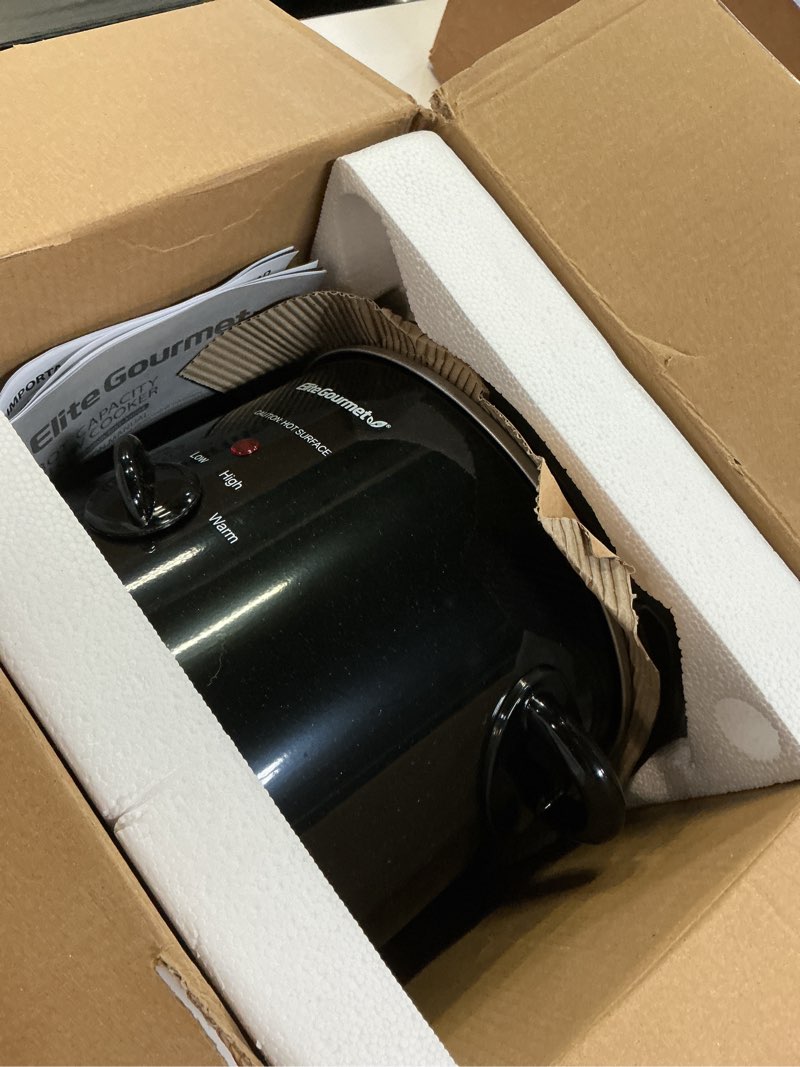 Condition photo showing Good Condition for elite gourmet mst-350b electric slow cooker, adjustable temp, entrees, sauces, stews & dips, dishwasher safe glass lid & crock (3 quart, black)