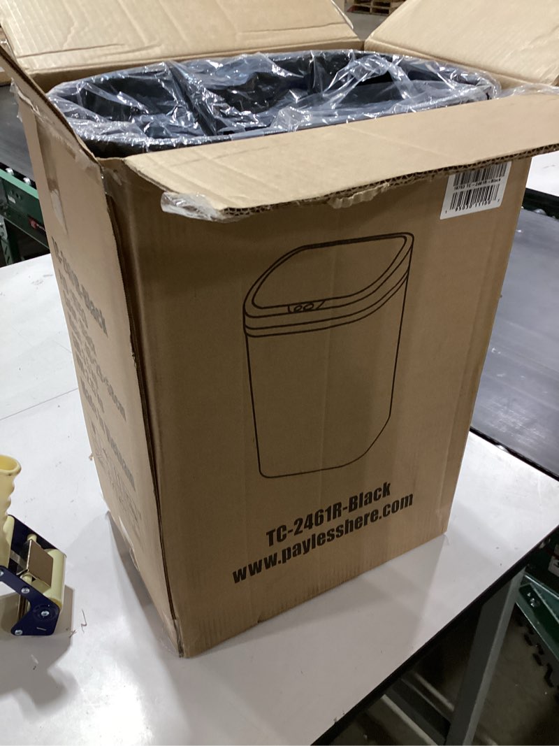 Condition photo showing New/Like New for BestOffice | 13 Gallon Trash Can with Lid | Automatic Touchless Garbage Can | Odor Control | Modern Oval Design | Easy to Clean | Plastic | Black | Fits Any Kitchen, Bathroom, Office or Home Plastic Black