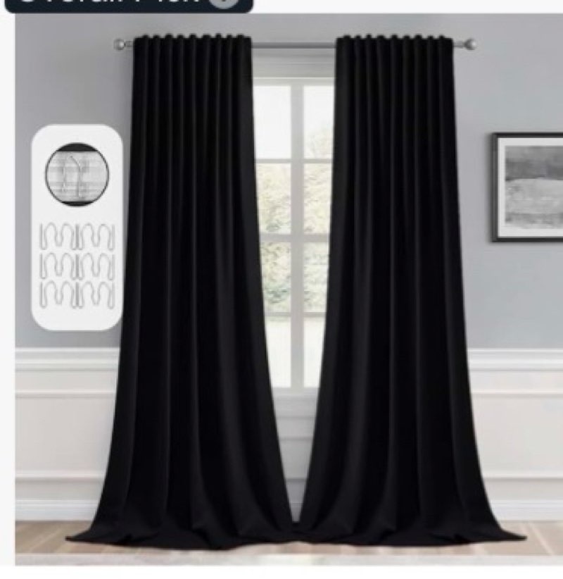 Fazhesici Black Pleated Full Blackout Curtains 108 inches Long Black Out Curtains for Bedroom Therma
