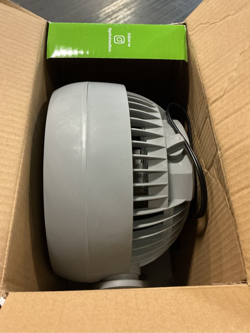Condition photo showing As Is for holmes blizzard 3-speed air circulator fan, 90° adjustable tilt, removable grill, gray, 14086