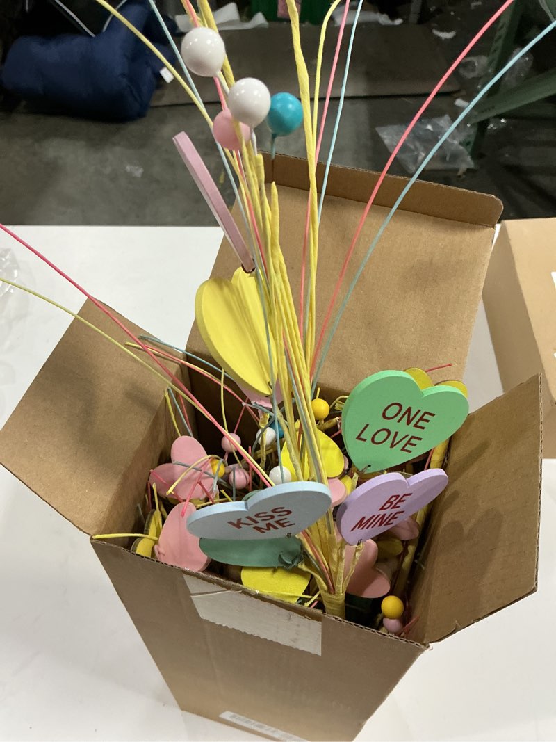 Condition photo showing New/Like New for 12 Pcs St. Patrick's Day Shamrock Berry Stems Decor Tree Glitter Stems Ornaments for DIY Holiday(Assorted Colors,Heart) Assorted Colors Heart