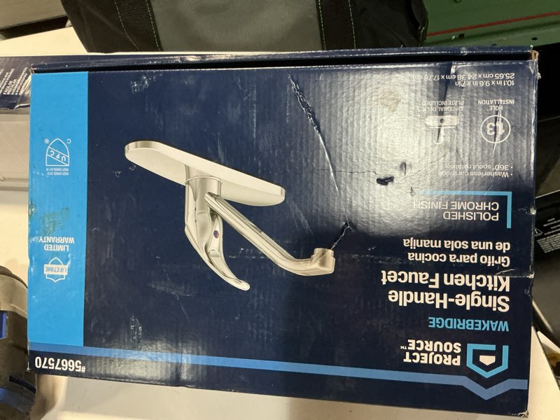 Condition photo showing New/Like New for Project Source Wakebridge Polished chrome Single Handle Deck-mount Kitchen Faucet (Includes Deck Plate)