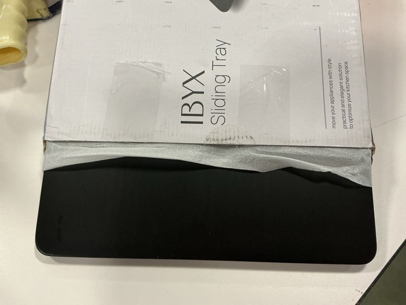 Condition photo showing New/Like New for Ibyx Elegant Sliding Tray for Your Coffee Maker & Heavy Kitchen Appliances - Sturdy, Slides Easily from Under The Cabinet (Black, 12”W x 16”D) 12”W x 16”D Black