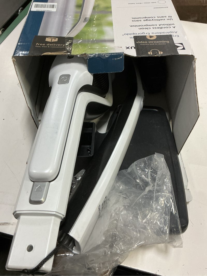 Condition photo showing As Is for electrolux ergorapido cordless 2-in-1 vacuum cleaner with high suction power and 180° easysteer mobility, 48-minute run time, 2 power modes, satin white standard