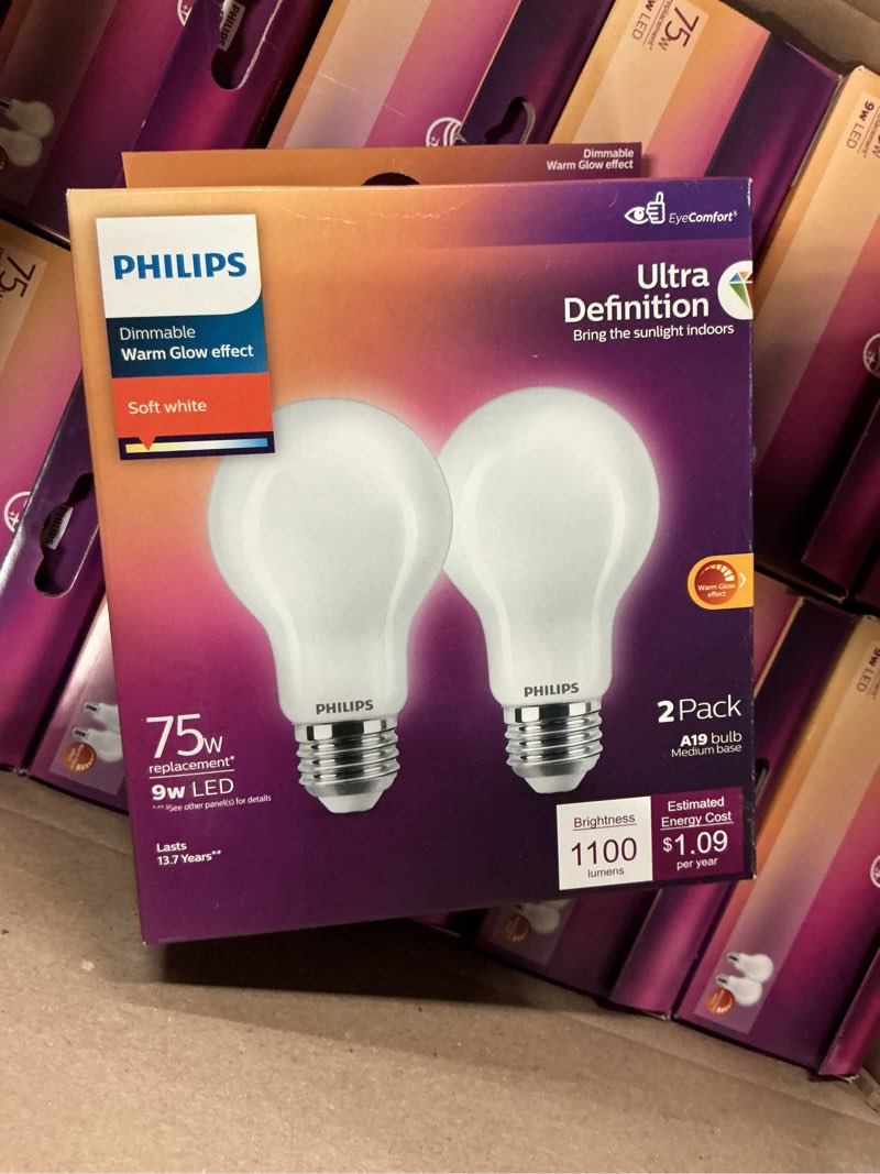 Condition photo showing New/Like New for philips ultra definition 75w equivalent daylight a19 medium led light bulb, frosted (2-pack)