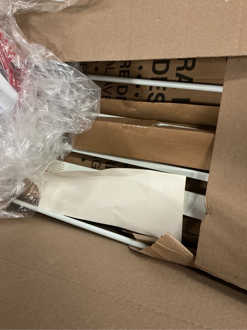 Condition photo showing As Is for regalo safety baby gate 56 inch extra wide for doorways & bottom of stairs, pressure mount design for babies, toddlers & pets, tested & safe for 30 years, american designed, american owned, white white 29-56"w x 30"h