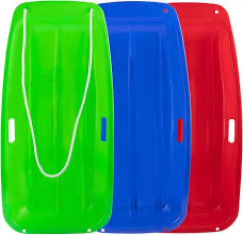 3pack plastic snow sled for kids & adults 35" x 17" - flexible toboggan sleds with pull rope & two h