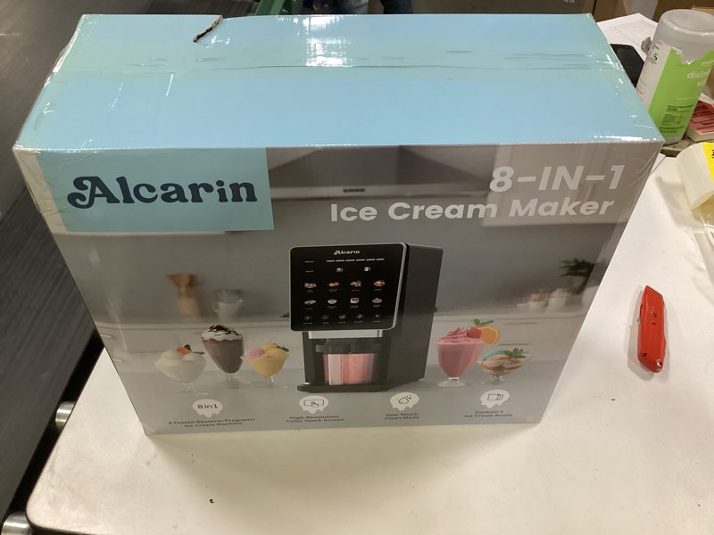 Condition photo showing New/Like New for Alcarin Electric Ice Cream Maker Machine for Homemade, Frozen Treat, Gelato, Yorgurt, Sorbet, Mix-in & More, 10 One-Touch Programs with 3 Pints, Keto, Vegan, Dairy-Free Options