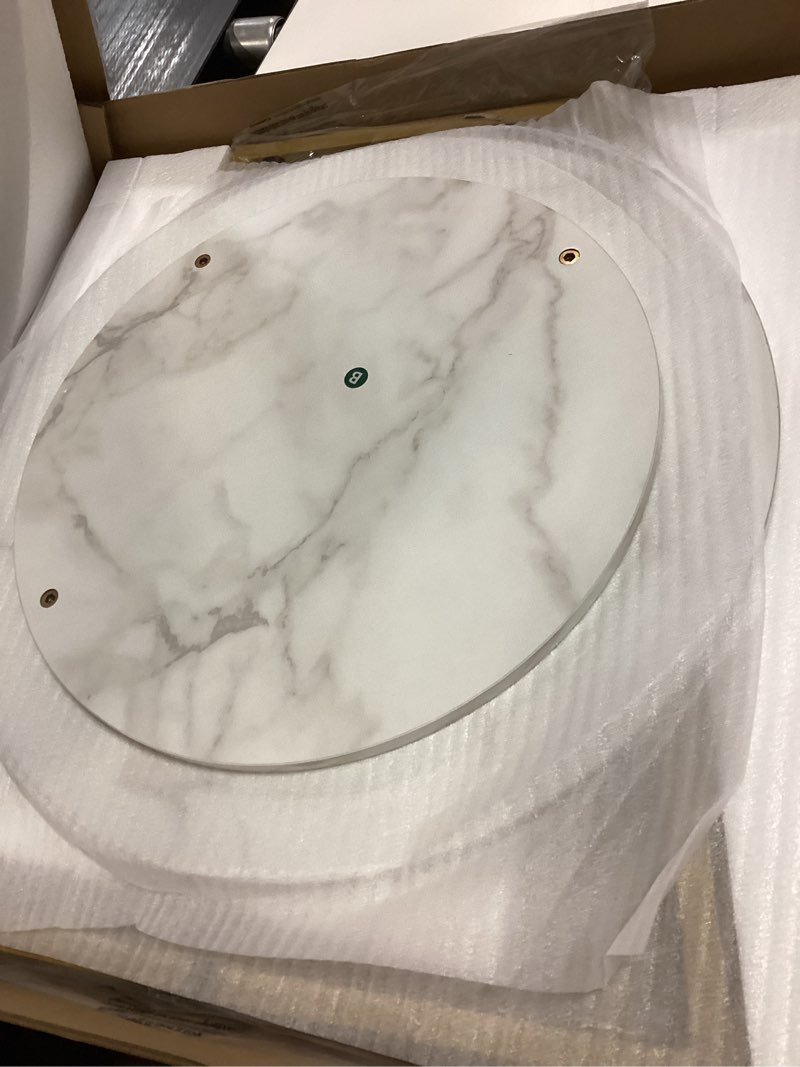 Condition photo showing Good Condition for D&H FURNIMMT 20" Living Room Side Table for Small Spaces, 2 Tier Wood Top Round End Tables with Storage Shelf, Accent Sofa Table for Bedroom, Office, Sunroom, Balcony, White Faux Marble/Gold White Faux Marble/Gold 1