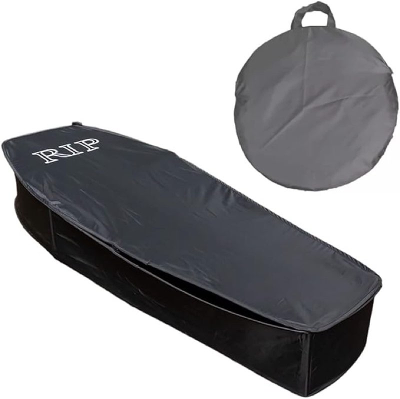 Halloween Pop Up Coffin with Lid, 60 inch Coffin Prop life size Collapsible, Scary Fake Coffin Prop Really Size for Graveyard, Halloween Cemetery decorations Outdoor, Lawn, Party, Haunted House