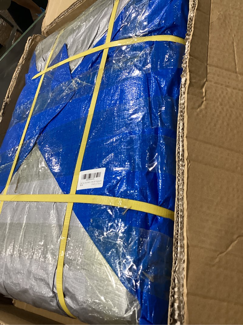 Condition photo showing Good Condition for large tarp, tarps heavy duty waterproof 30x30, waterproof plastic poly 16 mil thick tarpaulin with metal grommets every 19.5 inches - emergency rain shelter, outdoor cover, and camping use
