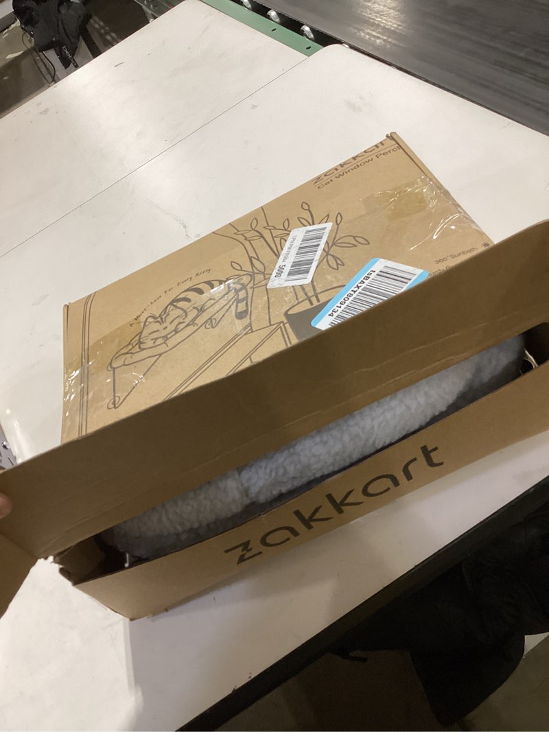 Condition photo showing Good Condition for Zakkart Cat Window Perch - 100% Metal Supported from Below - Comes with Warm Spacious Pet Bed - Cat Window Hammock for Large Cats & Kittens - for Sunbathing, Napping & Overlooking (Grey) Gray