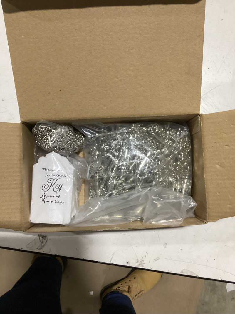 Condition photo showing As Is for 100 pcs wedding favors bottle opener,wedding gifts for guest vintage skeleton key opener,key openers with escort tag cards and chains (silver)