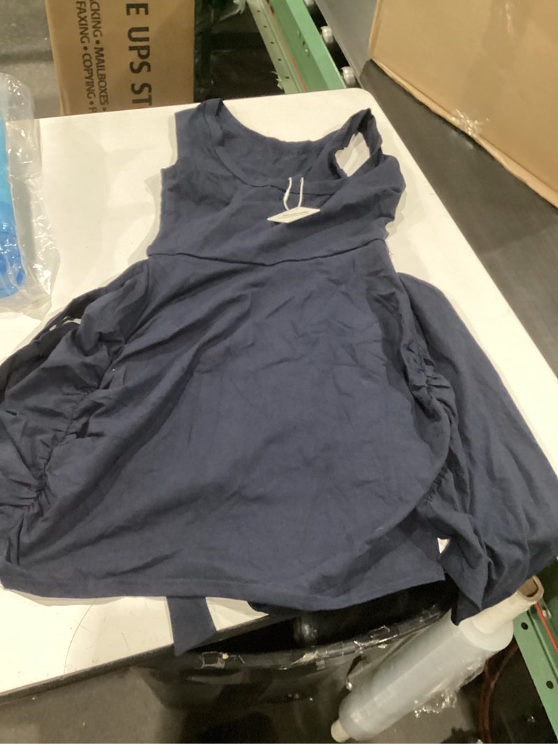 Condition photo showing New/Like New for caracilia women summer sleeveless bodycon tie cinched waist romper skort mini dress built in shorts night out vacation dress small navy blue