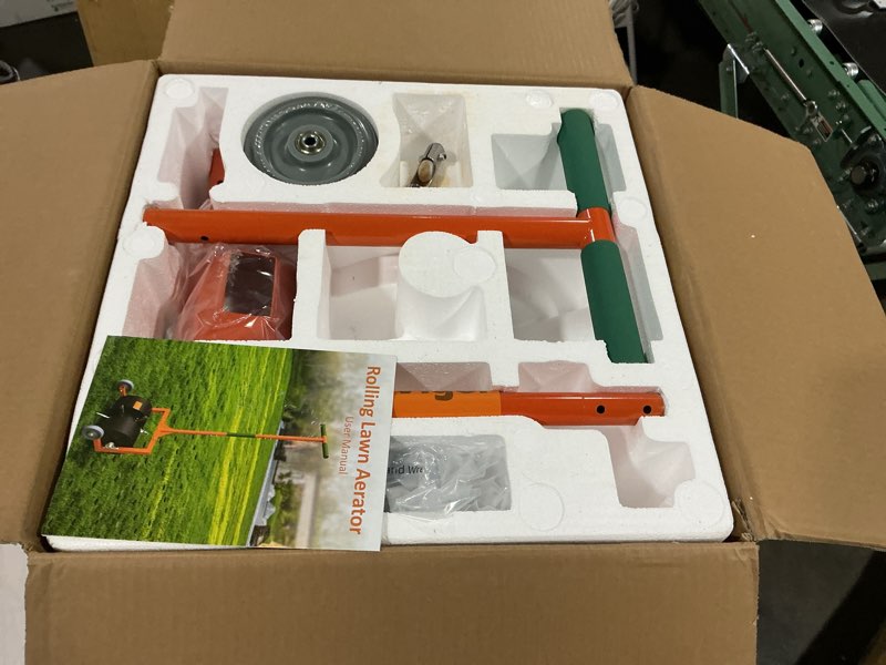 Condition photo showing Good Condition for rolling lawn aerator - rolling aerator lawn tool with hollow tines, manual push lawn aerator roller core plug aerator with wheels, grass aeration tool for lawn care soil aerator