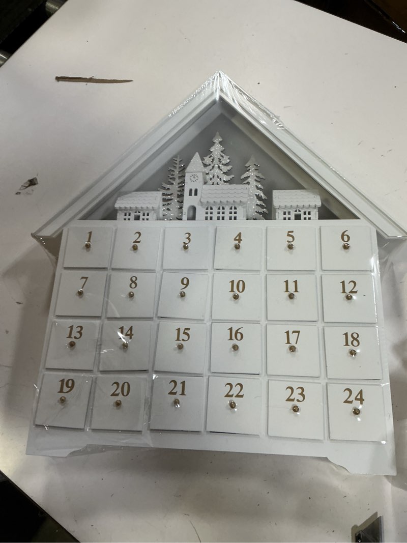 Condition photo showing New/Like New for Christmas Wooden Advent Calendar House with 24 Drawers, Countdown to Christmas for Kids, LED Home Decoration, L16.25 x H17.9 x T2.87 inches, Battery Operated Item: 16'' x 2.7'' x 18''H Drawer: 4 x 4.8 x 4cmH